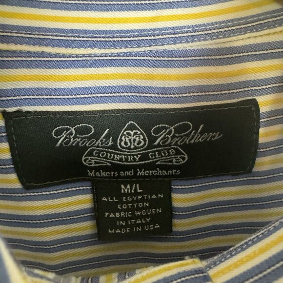 Brooks Brothers Shirt Mens M/L Blue Yellow Striped Long Sleeve Button Down - Picture 3 of 7